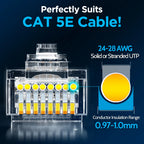 AMPCOM RJ45 Connector Pass Through CAT5E Modular Plug Network End UTP Fu Gold Plated 8P8C Crimp End For 24-28 AWG Ethernet Cable