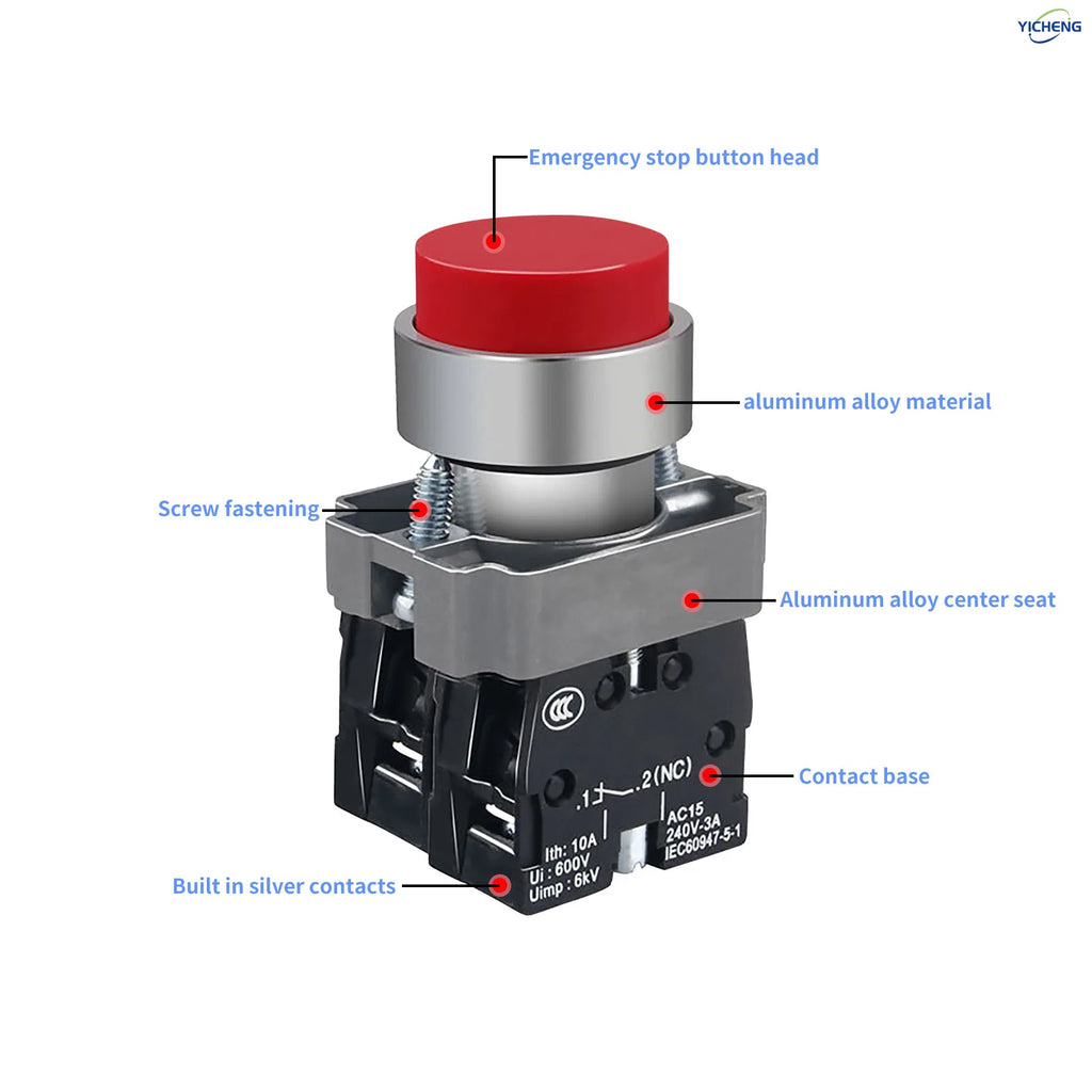10Pcs 22MM High head Momentary Push Button Switch 1NO1NC SPDT 10Amp 600V Metal Head Waterproof IP65,Control power button switch
