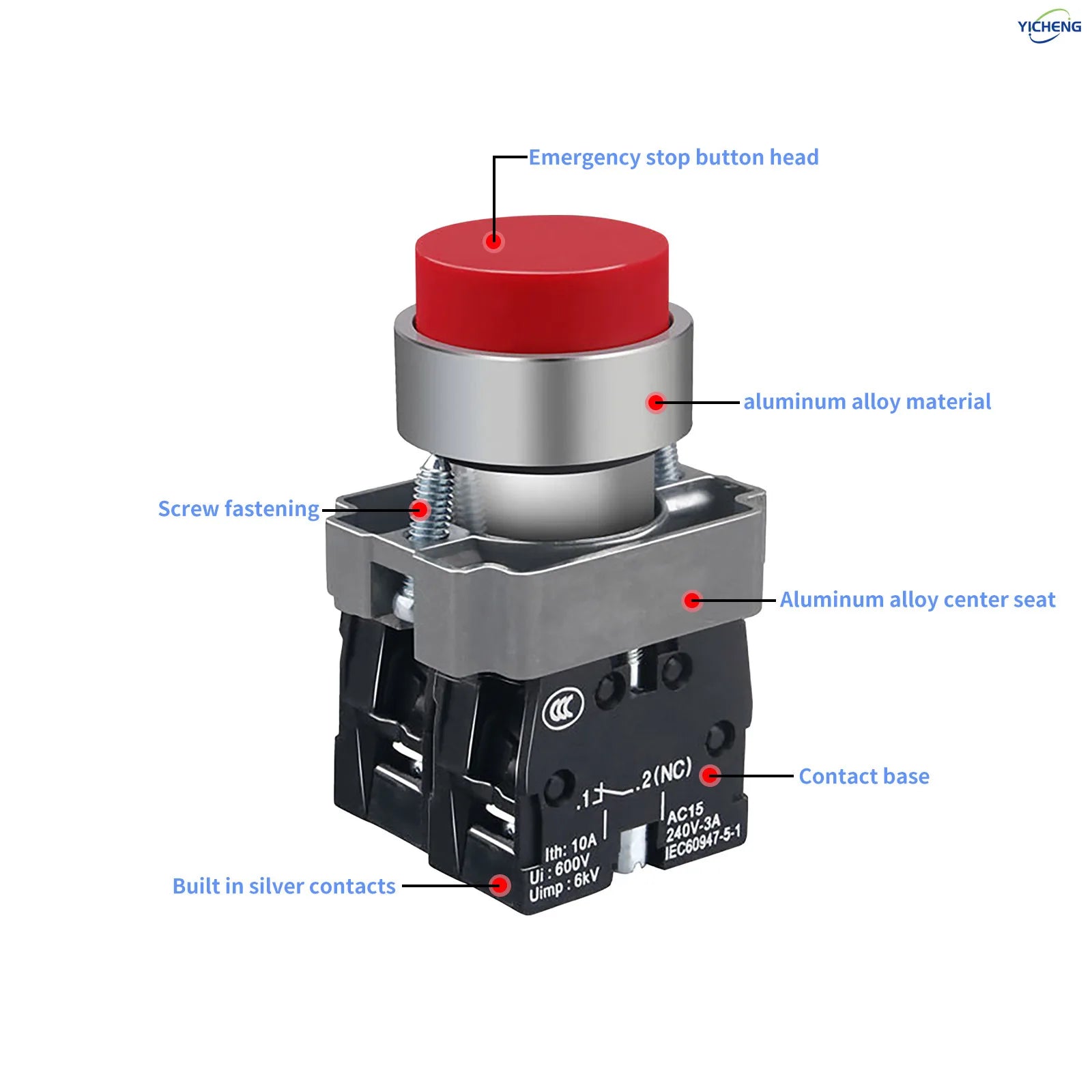 10Pcs 22MM High head Momentary Push Button Switch 1NO1NC SPDT 10Amp 600V Metal Head Waterproof IP65,Control power button switch