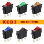 5/20Pcs KCD3 Rocker Switch 3 Pin 2 Position ON OFF 16A 250V 220V 20A  Boat-shape Electric Toggle Switch with LED Light
