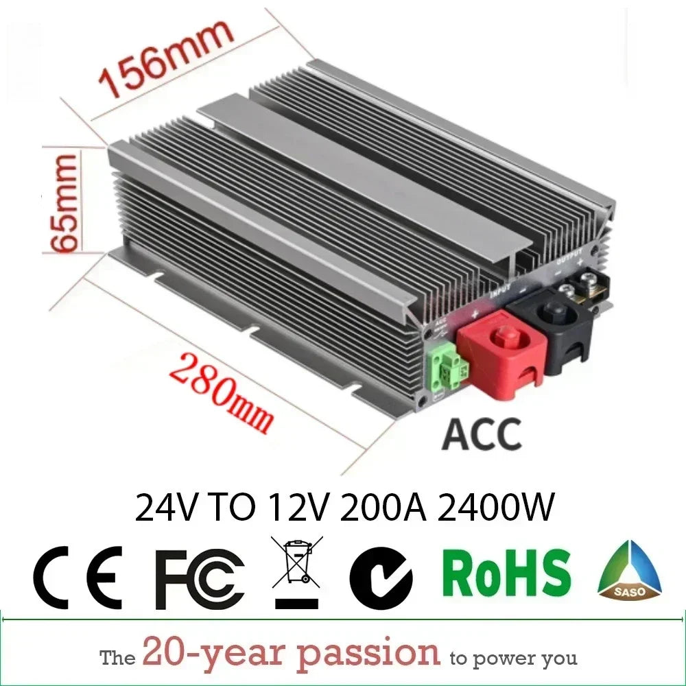 24V TO 12V 100A -300A DC DC Step Down Converter Regulator Voltage Output Power Supply Module for Cars Solar Reducer Module ROHS