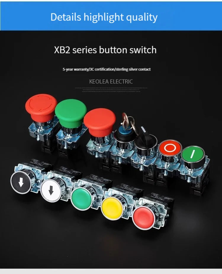1Pcs Button Switch Self Reset Small Mushroom Head Emergency Stop 22mm Knob Key Start Inching Power on XB2-BG21 XB2-BA31 XB2-BS54