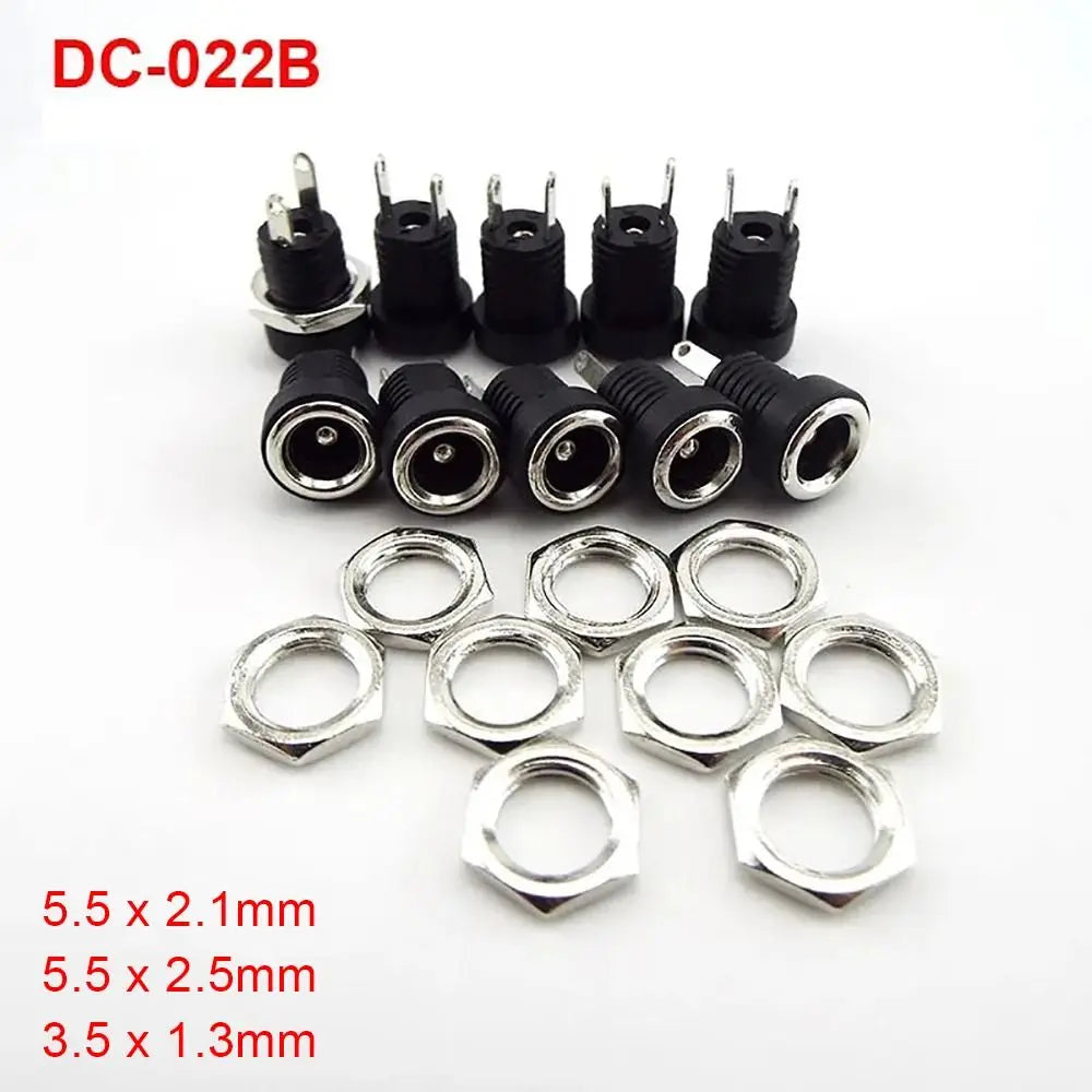 10Pcs DC Power Jack Supply Socket Connector 3.5*1.3/5.5*2.1/5.5*2.5mm DC 2 Terminal 2 Pin Panel Mount Connector Plug Adapter