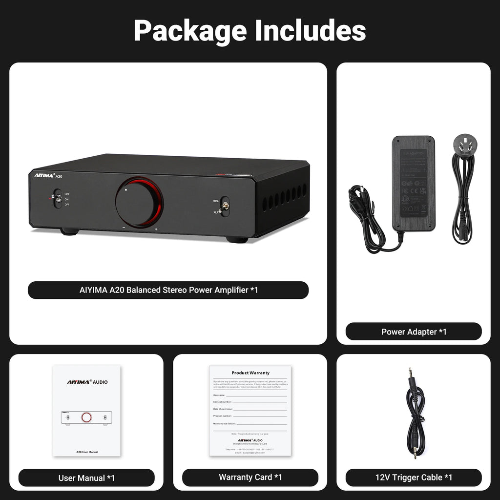 AIYIMA A20 PFFB Power Amplifier TPA3255 Hifi 300W X2 Stereo Power Amp With XLR/RCA Fully Balanced Input HPF High Pass Filter