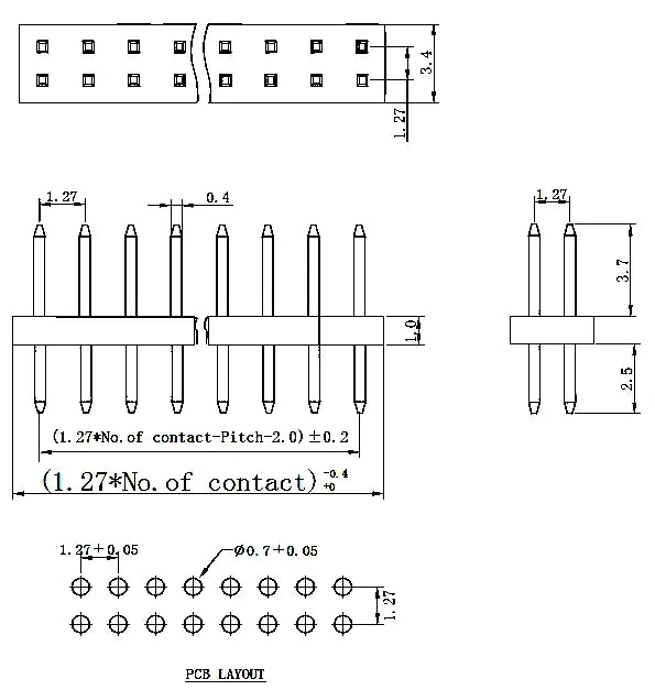 10PCS 1.0mm 1.27mm 2.0mm 2.54mm Pin Header Double Row Male 1/2~40P Breakaway PCB Board Connector Strip Pinheader 1*2/2P 4P 6-40p