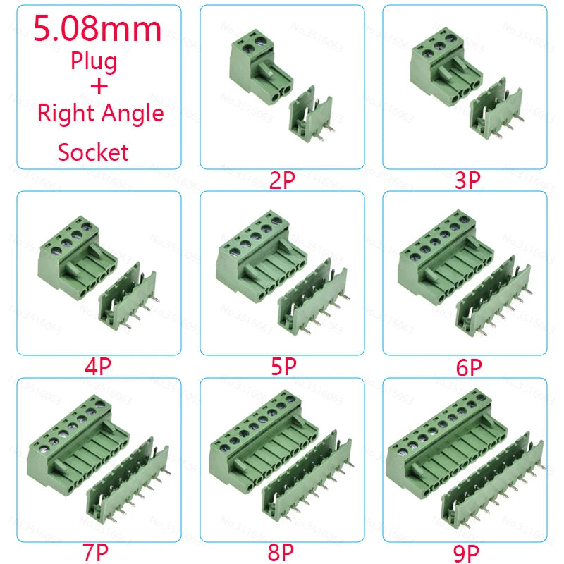 10PCS 2.54/3.81/5.08MM 2EDG 15EDG 2/3/4/5/6/7/8 Pin Screw Terminal Block Connector Pitch Plug+Straight/Curved Needle Pin Socket