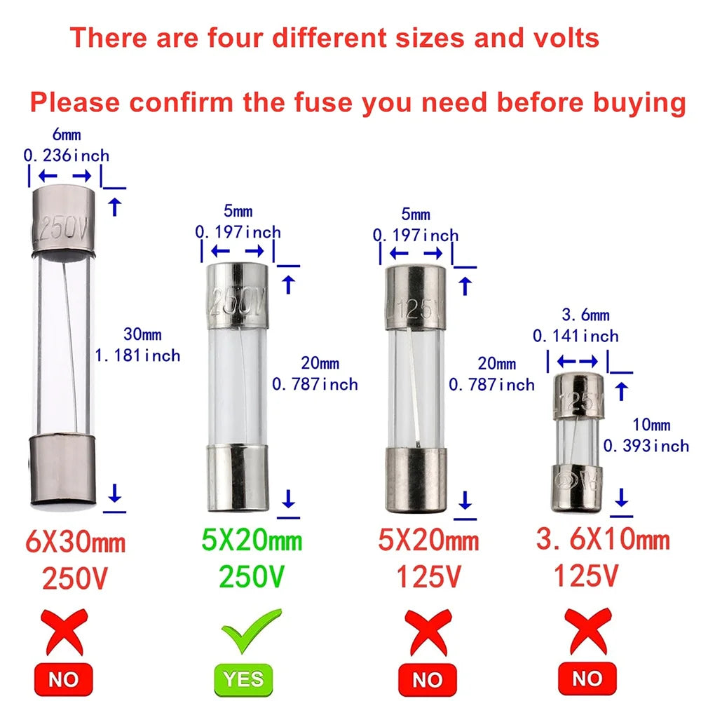 15 Values 150pcs Fast-Blow Glass Fuses Kit 5x20mm 250V 0.1 0.2 0.25 0.5 1 1.5 2 3 4 5 8 10 12 15 20A Packaging in Clear Plastic