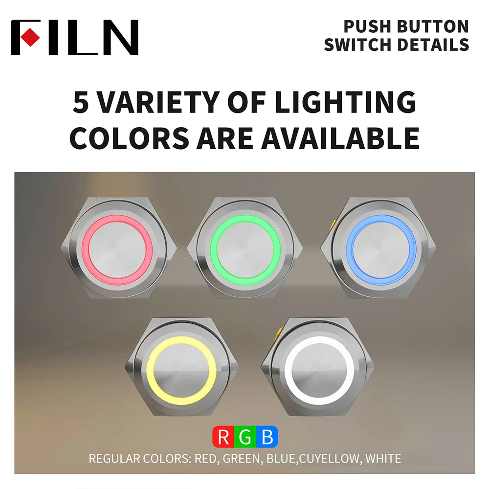16/19/22mm IP67 Waterproof Push Button Switch LED Ring Light Momentary/Latching Harness Connector Car Engine Power Switches