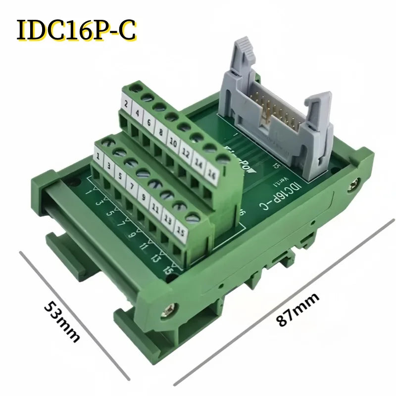 IDC16 IDC 16 Pin Male Connector to 16P Terminal Block Breakout Board Adapter PLC Relay Terminals DIN Rail Mounting