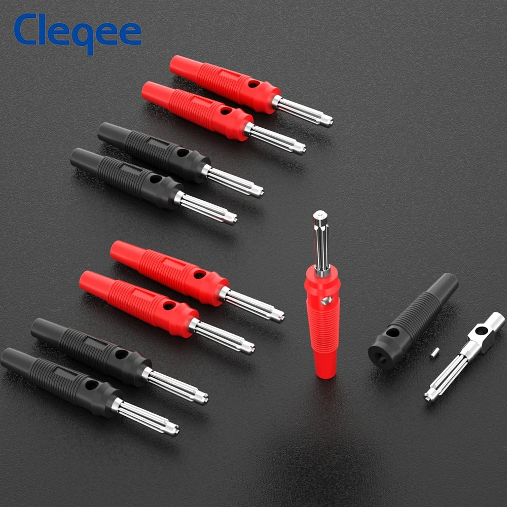 Cleqee 10pcs  4mm Stackable Banana Plug 32A High Current Screw Locking/Welding Copper Connector for Multimeter Speaker Cable