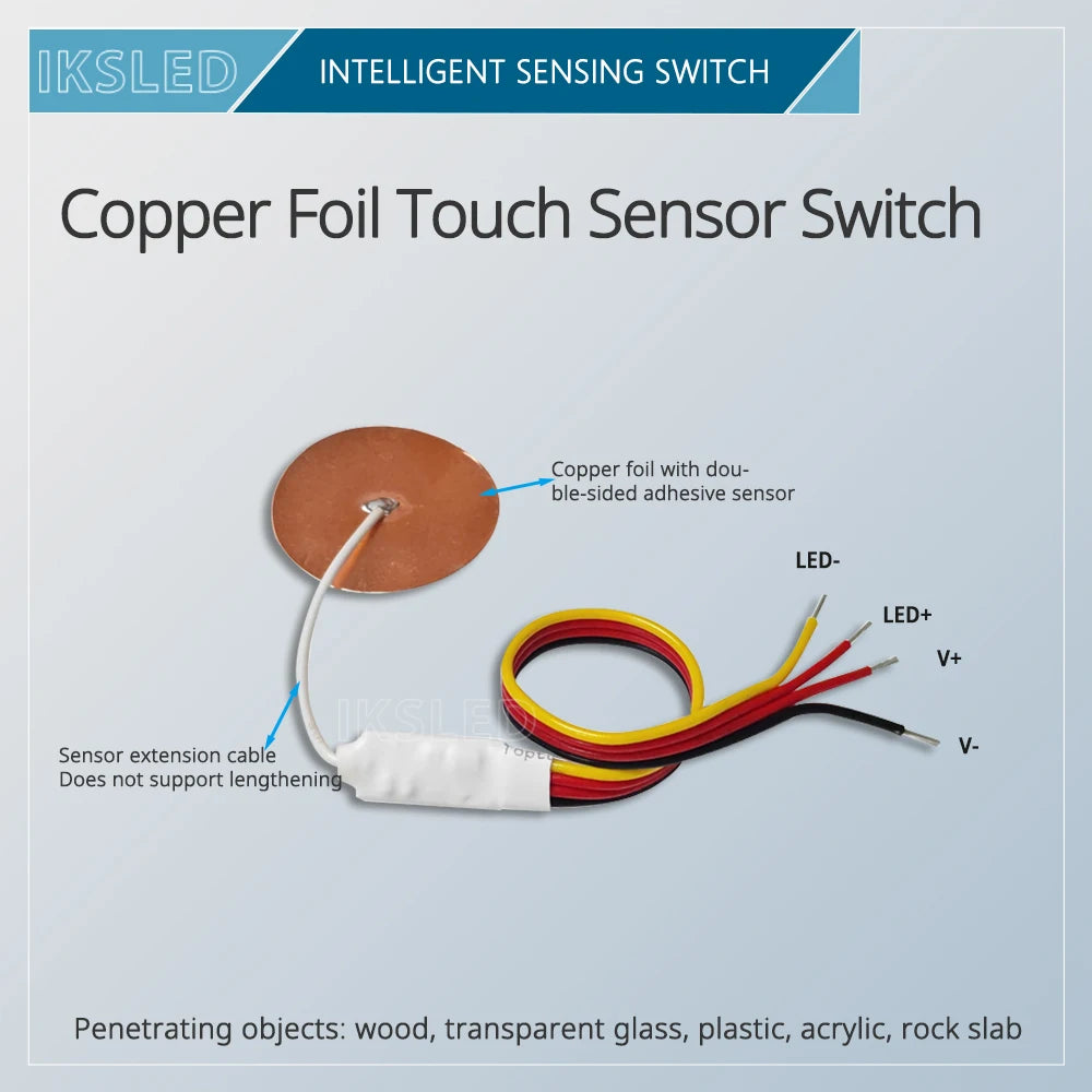 5V12V Mini Touch Sensor Switch Without Opening, Penetrating Wood Board, Glass Sensor, Copper Foil, Self-Adhesive Jog Reset
