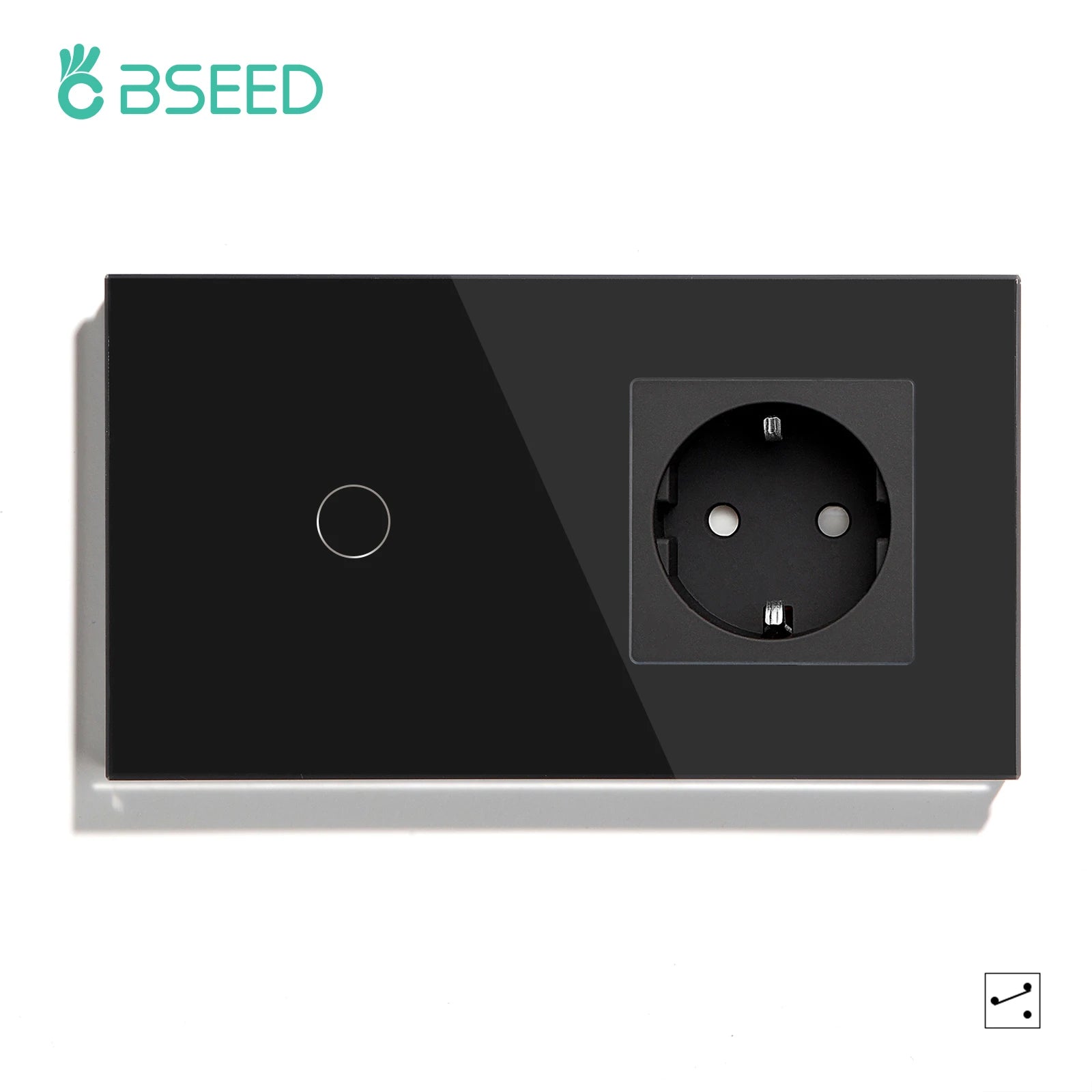 BSEED EU Standard 1/2/3Gang 2Way Wall Touch Switch Light Sensor Switches Wall Socket USB Type-C Crystal Glass Panel 240V Black