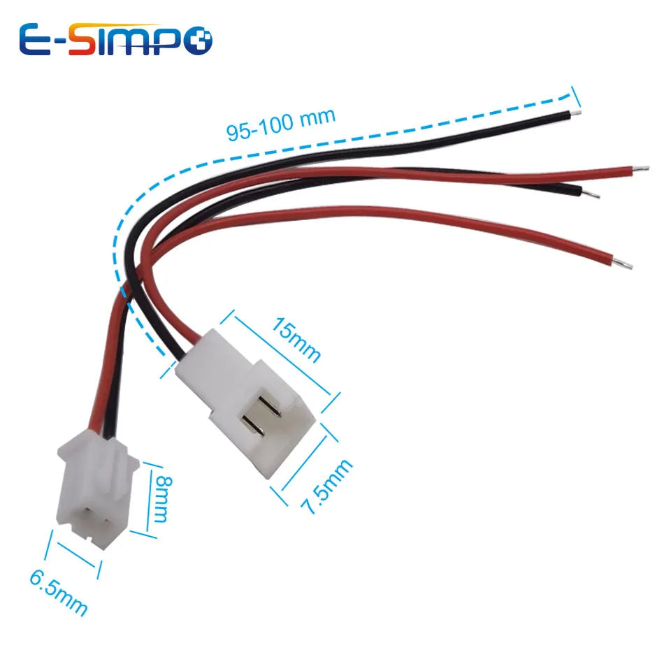 XH 2.54mm 2 Pin TJC3 10CM Male Female Cable Connector Micro XH2.54 2P Plug Jack Socket Terminal Wire Cables Connectors 26AWG