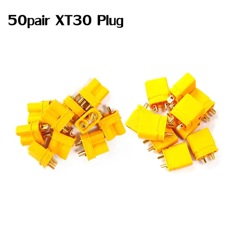 Amass 10 / 50Pair XT30 XT30U MR30 MR30PB Plug Male Female Bullet Connector Gold Plated Banana Plug for RC Drone Accessories