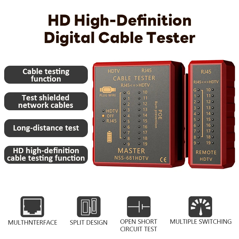 With HDMI Cable Tester RJ45 Network Cord Tester Anti Burn POE Protection Battery Power 8P8C 6P8C Transmitter Receiver Lan Tester