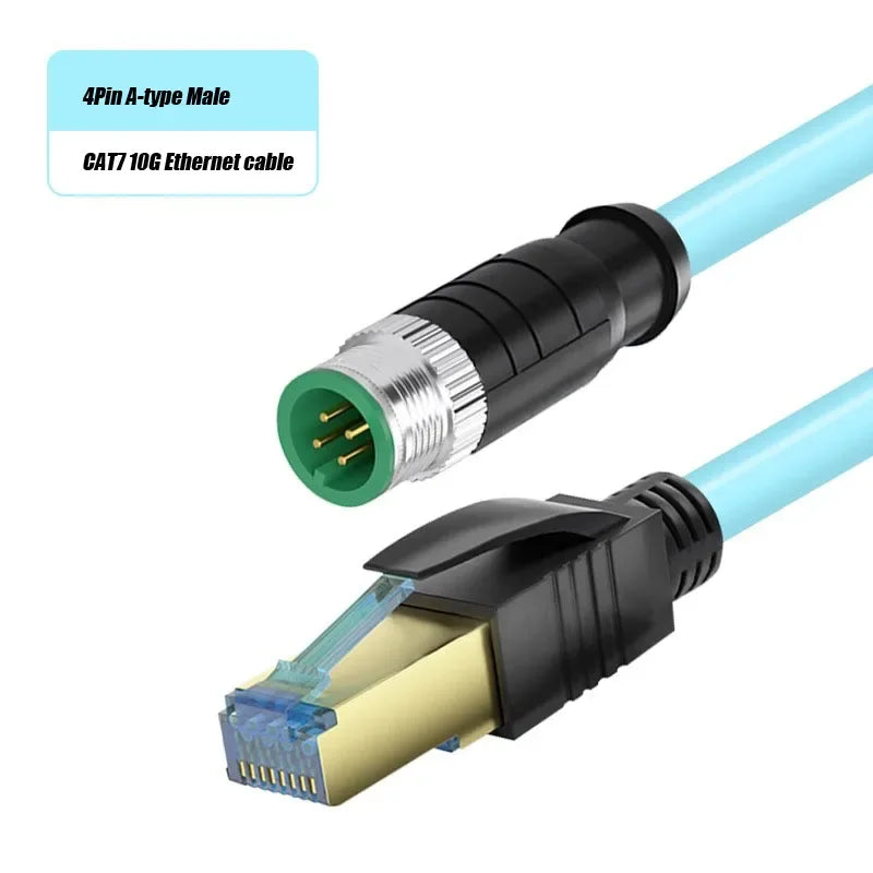 Waterproof M12 to RJ45 Network Line ip67 CAT7/CAT6A RJ45 to 4Pin 8Pin A/D/X Type Encoded Connector Cable Double Shielded Wire