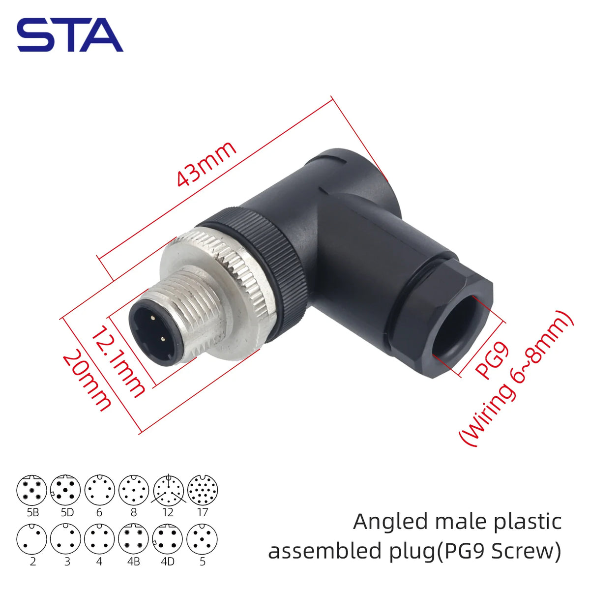 M12 Screw Termination Plastic Field Plug NMEA2000 5 Pin Straight Angled IP67 Waterproof 3 4 6 8 Poles Sensor Connectors PG7 PG9