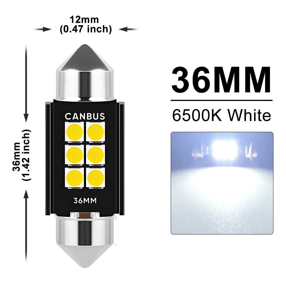 2-20 PCS C10W C5W LED Bulb CANBUS Festoon 31/36/39/41mm 12V 24V 3030-6SMD 6500K White Car Interior Dome License Plate Lights