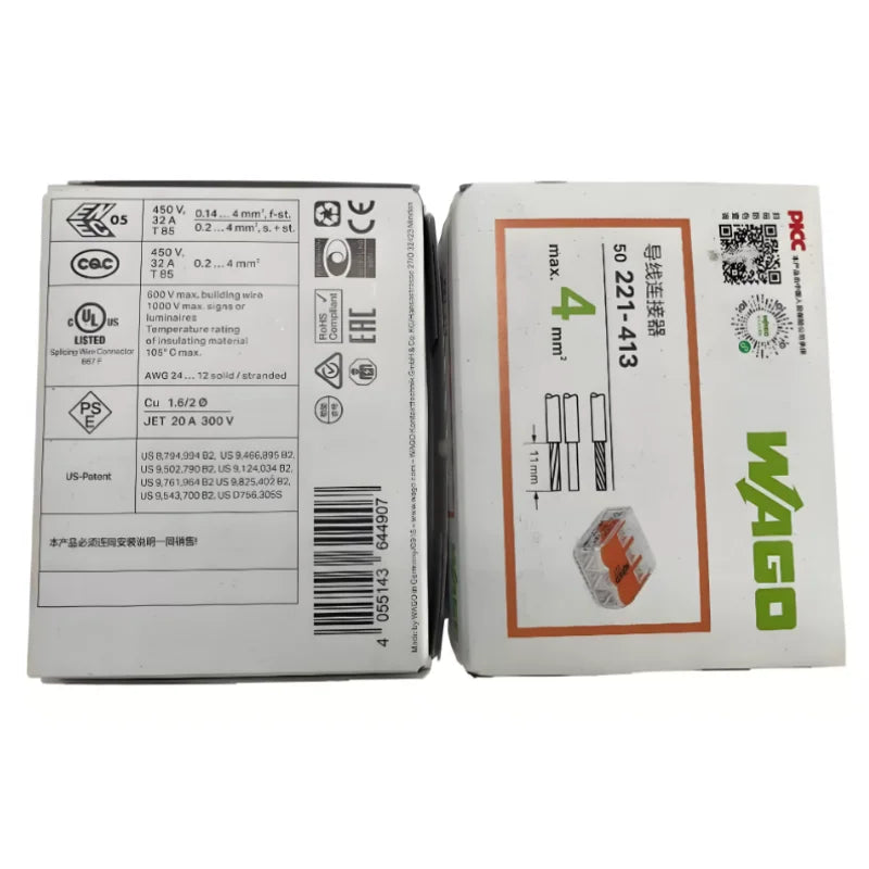 WAGO 221‑412 221‑413 221‑415 221‑612 613 615 221‑2411 2401 Box‑Packed Lever Wire Connector Quick Push‑in Splice Terminal Block