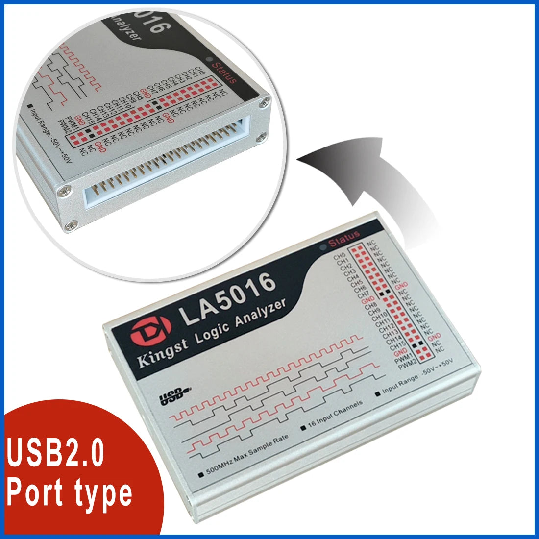 Kingst LA5016 USB Logic Analyzer 500M max sample rate,16Channels,10B samples, MCU,ARM,FPGA debug tool, English software