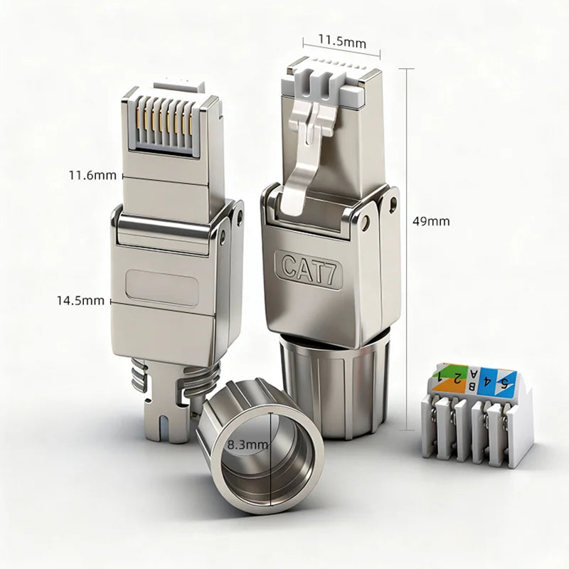 Reusable Toolless RJ45 Connector Cat7 FTP Shielded Metal Plug 22AWG 24AWG 26AWG 10Gbps High Speed Ethernet Terminator