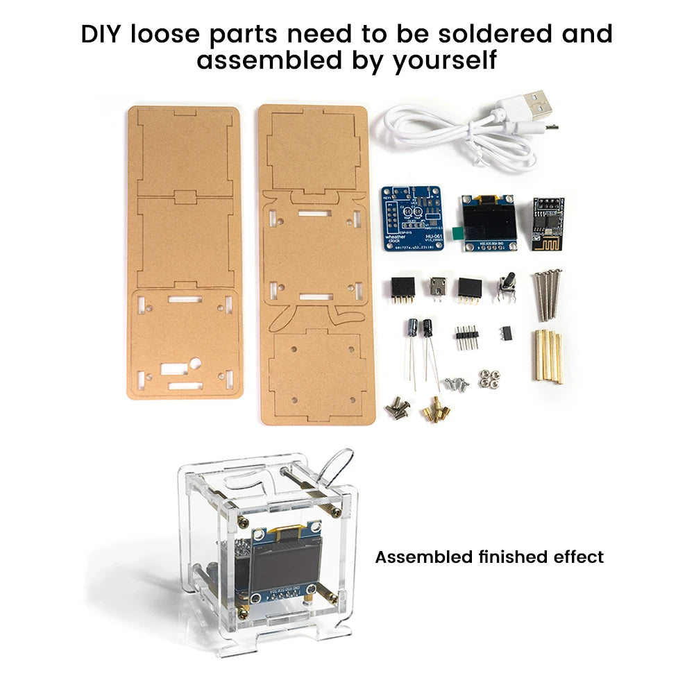 ESP8266 Mini Electronic Clock DIY Kit 0.96-inch OLED Display Supports 2.4GHz Wi-Fi Connectivity Enclosed DIY Soldering Kit