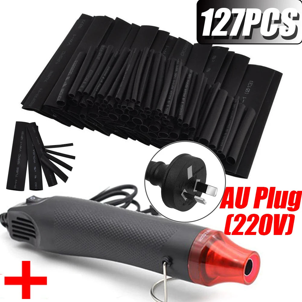 328/127pcs Heat Shrink Tube 2:1 Shrinkable Wire Shrinking Wrap Tubing Wire Connect Cover Protection with 300W Hot Air Gun