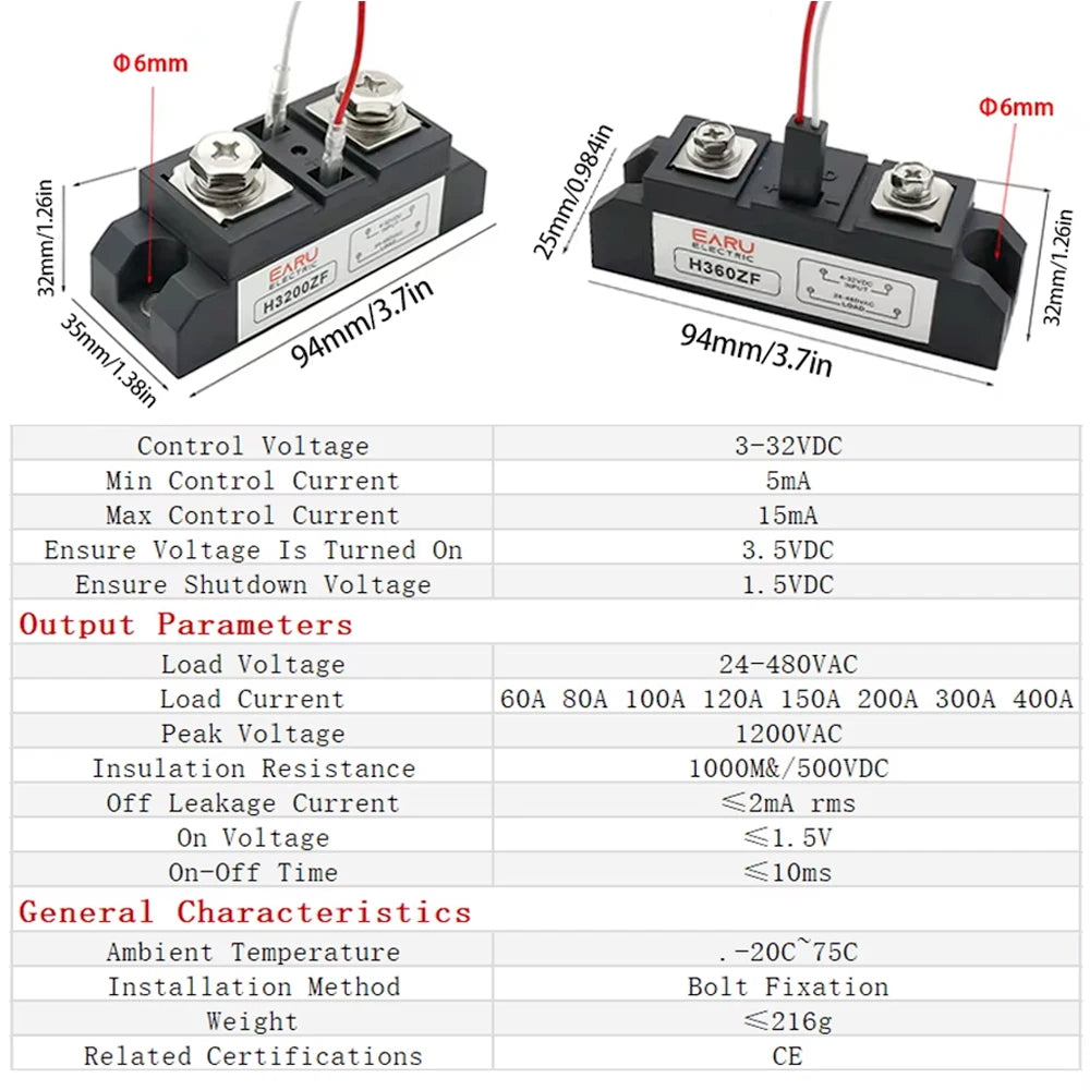 Industrial Solid State Relay SSR Module Single Phase Input 3-32VDC Output 24-480VAC Industrial 60A 80A 100A 120A 150A 200A 300A