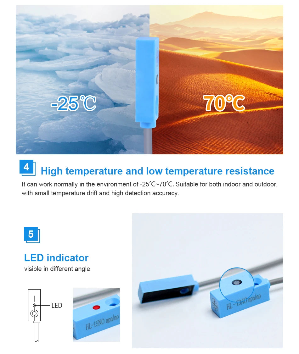 Cloweit 15mm 20mm Micro Hall Effect Sensor IP68 Proximity Magnetic Switch  NPN PNP 3-wire NO/NC DC 12V 24V  Remote Nonpolar