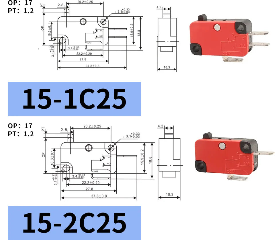 10Pcs Hinge Roller Lever Arm SPDT 1NO 1NC Snap Action Micro Switch,250W ~1500W optional.Lead Limit Switch