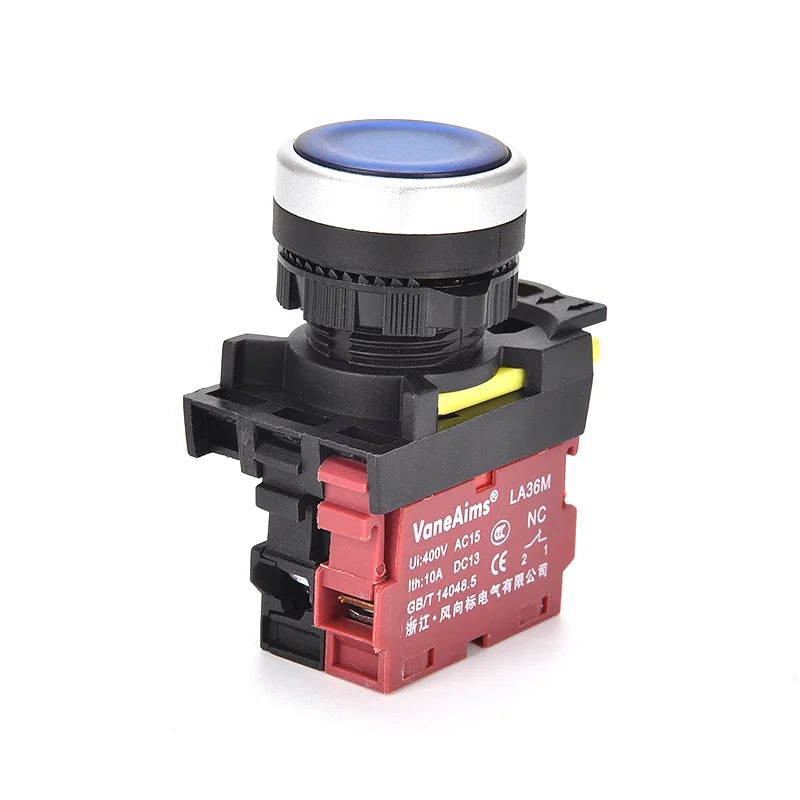 22mm LA36M Momentary Push Button Switch with LED Light 12v 24v 220v Latching Illuminated Push Button Switches On Off VaneAims