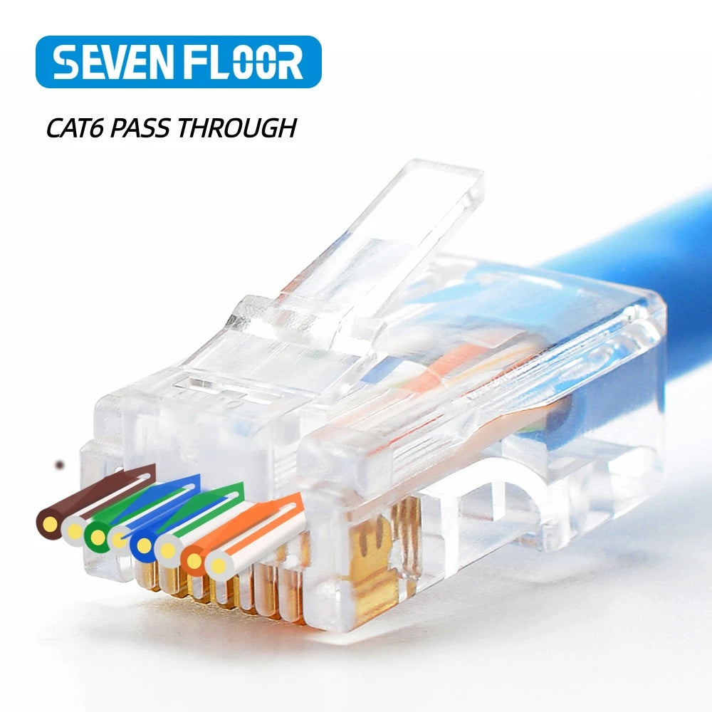 Cat6 CAT6A Pass Through RJ45 Modular Plug Network Connectors UTP Gold-Plated 1.1mm Hole End for Ethernet Cable