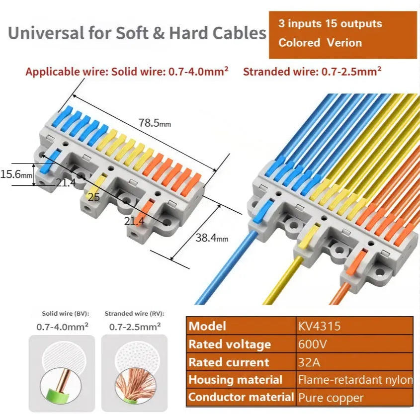 Universal Quick Push-in Electrical Wire Terminal Blocks Splitter Cable Connectors Mounted Junction Box for Home Industrial Use