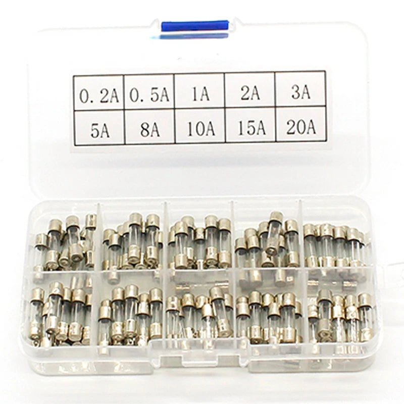 Promotion! 100Pcs Set 5x20mm Quick Blow Glass Tube Fuse Assorted Kits,Fast-blow Glass Fuses