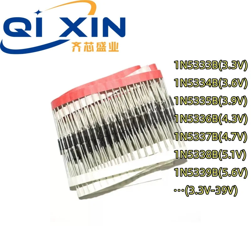 10Pcs 5W Zener Diode 1N5333B 1N5334B 1N5335B 1N5336B 1N5337B 1N5338B 1N5339B High Power Voltage Regulator Zener Diodes DO‑201