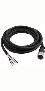 M12 5-Pin Male A-Code Straight Connector Cable, 5M Length, 22 AWG, Molded Ethernet Extension Cord