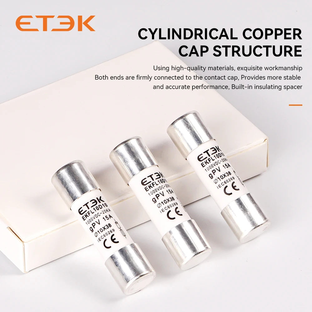 ETEK Solar DC 1000V PV Fuses 15A 20A 25A Ceramic GPV Fuse  10x38mm for Solar System Protection EKFL-10D