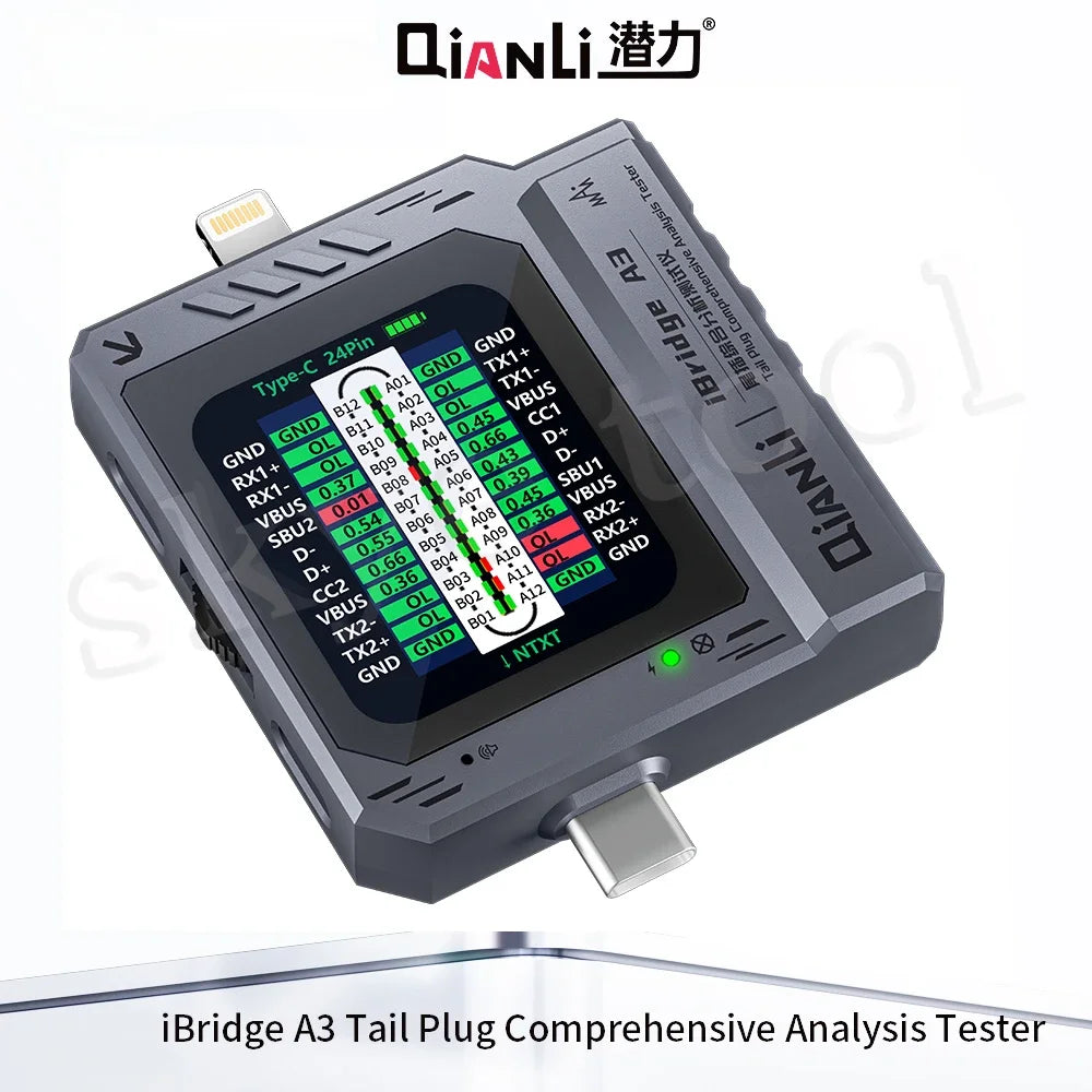 QIANLI IBridge A3 Mobile Phone Tail Plug Detector for Lightning Type-C Interface Devices iPhone Samsung Cell Phone Maintenance