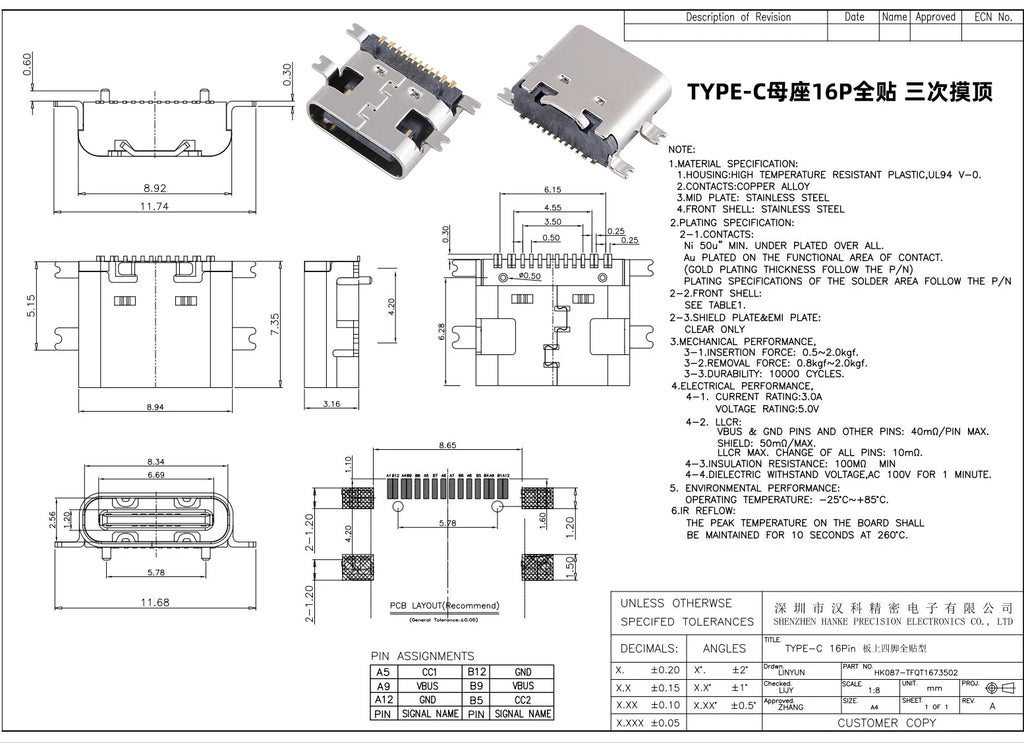 USB Connector Type C Female Charging Port Jack 2/4/6/16 Pin Type-C Socket PCB Soldering SMD SMT DIY Repair Type C Adapter