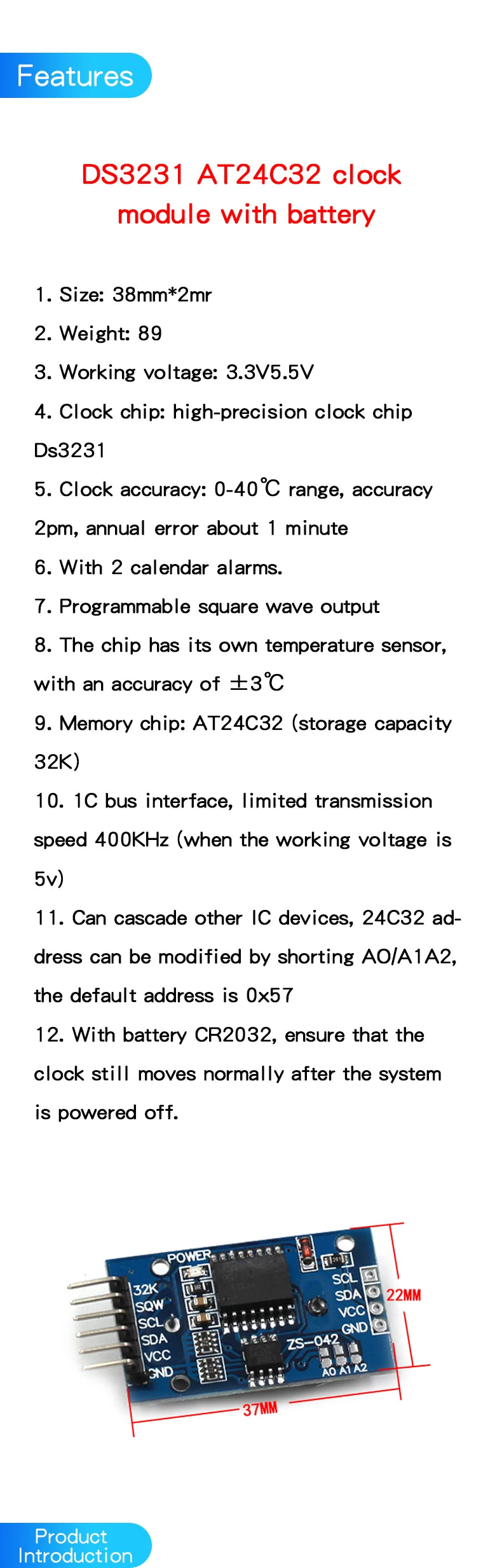 DS1302/3231/1307 PCF8563 real-time clock module time power-off storage timing module