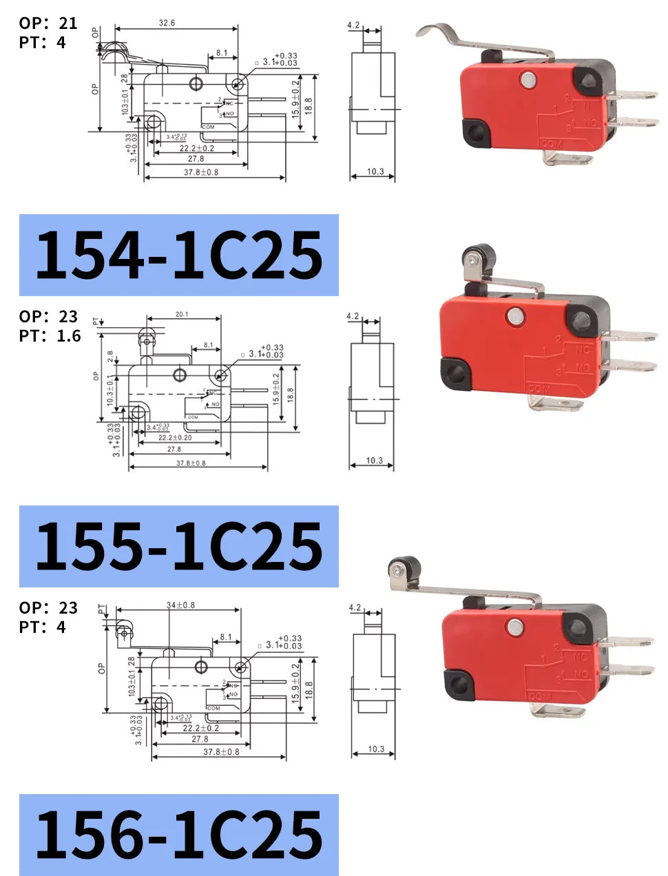 10Pcs Hinge Roller Lever Arm SPDT 1NO 1NC Snap Action Micro Switch,250W ~1500W optional.Lead Limit Switch
