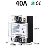 GTRIC SSR Solid State Relay Module 10A 25A 40A 50A 60A 80A 100A DC To AC AC To AC DC To DC 24-380V AC Single Phase Control Relay