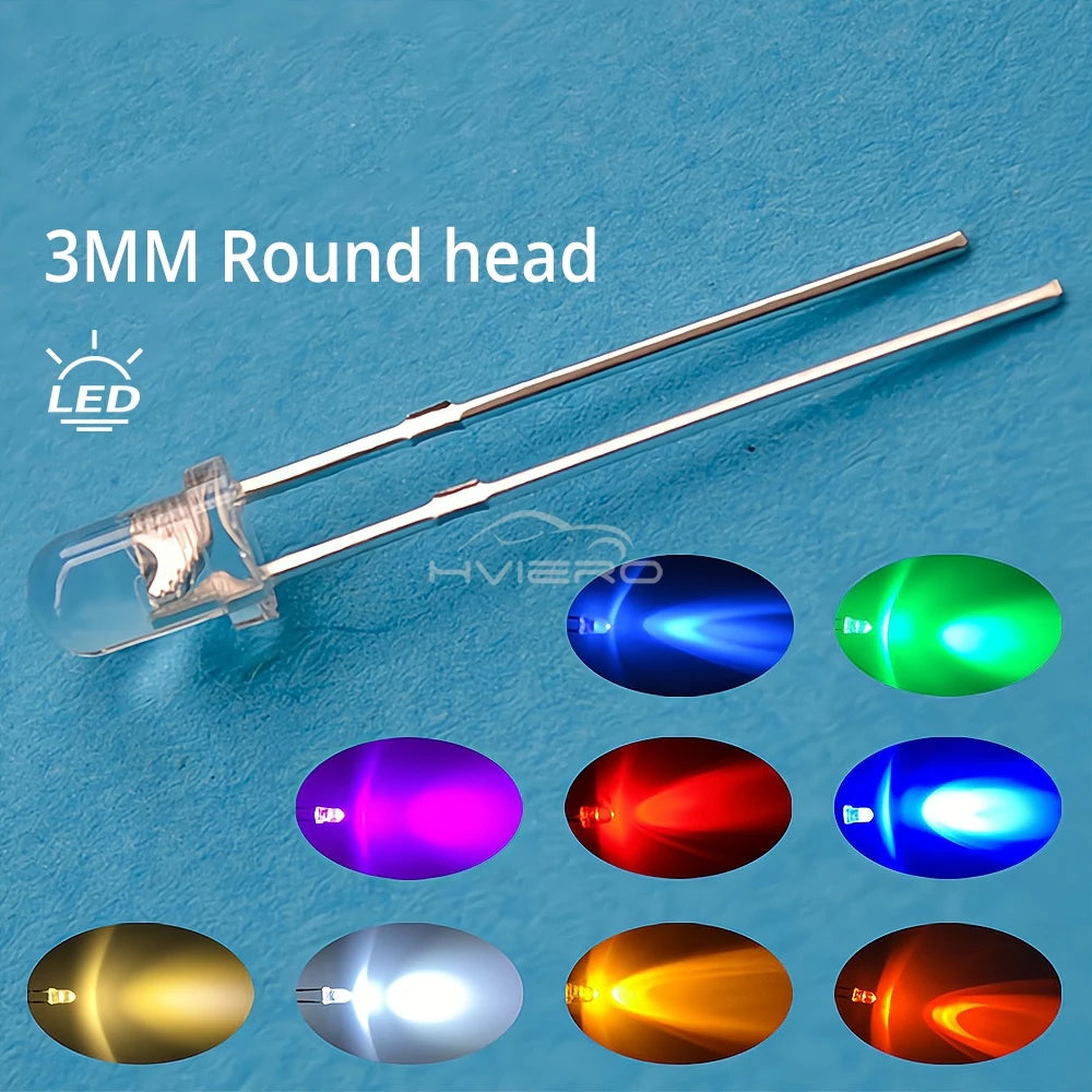100/1000Pcs F3 3mm Round LED Assortment Kit Ultra Super Bright Light Emitting Diodes Bulb Lamp Red Green Blue Water Clear Diode
