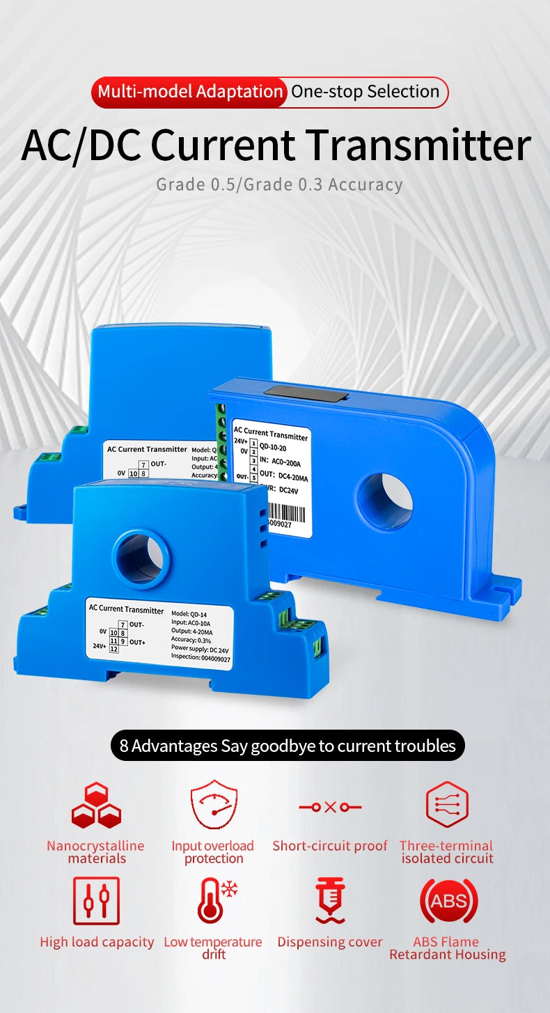 Current Transducer 4-20mA 0-10V RS485 Current Transducer 0-1A 0-2A 0-5A Current Transmitter 0-10V Current Transmitter