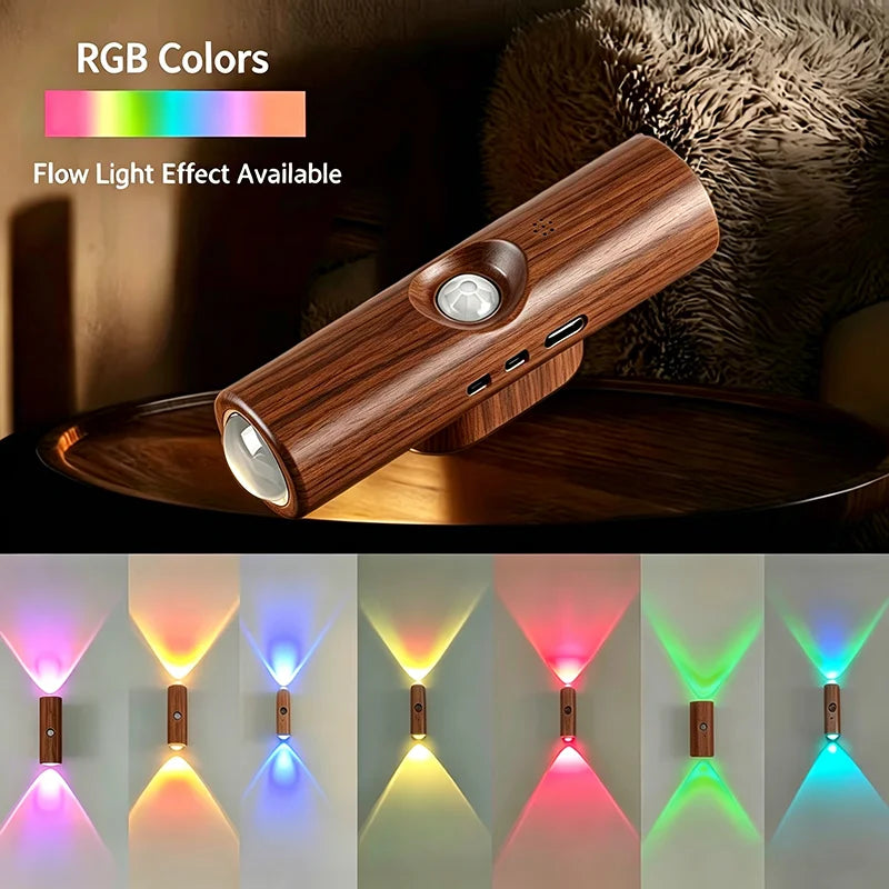 Smart RGB Double-head Wall Light Motion Sensor Magnetic Night Light Rechargeable Spotlight for Bedroom Closet Garden Room Decor