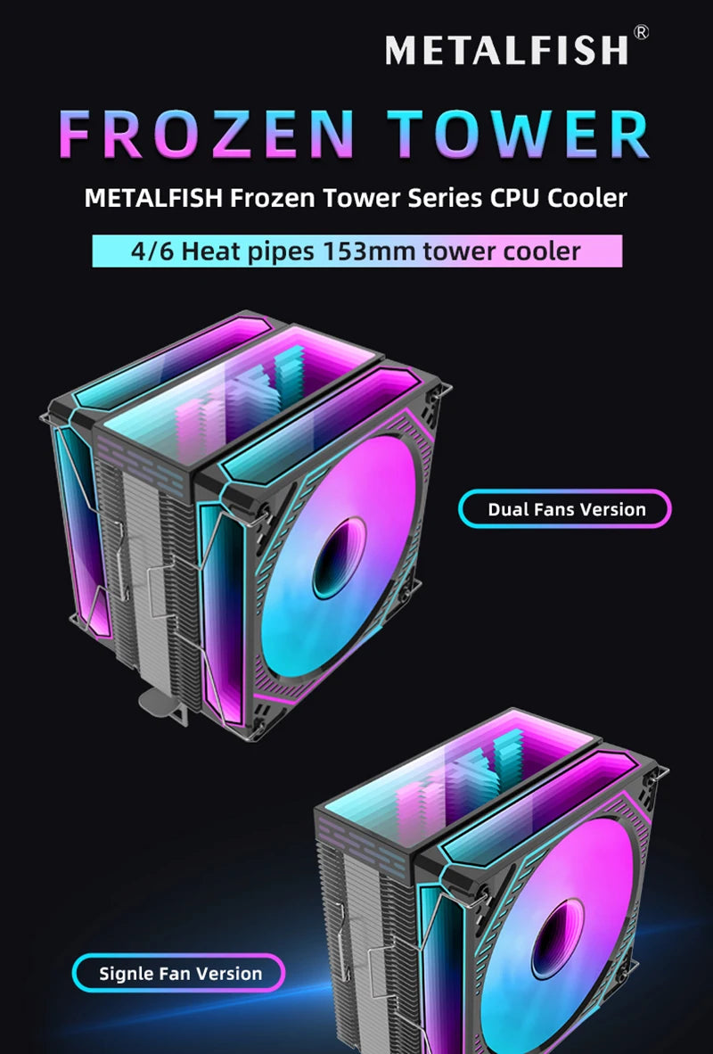 Metalfish CPU Air Cooler 4 6 Heat Pipe PC Radiator Cooling ARGB PWM 12cm Fan For 1851/1700/1200/115X/AM5/AM4/2011/X79/X99