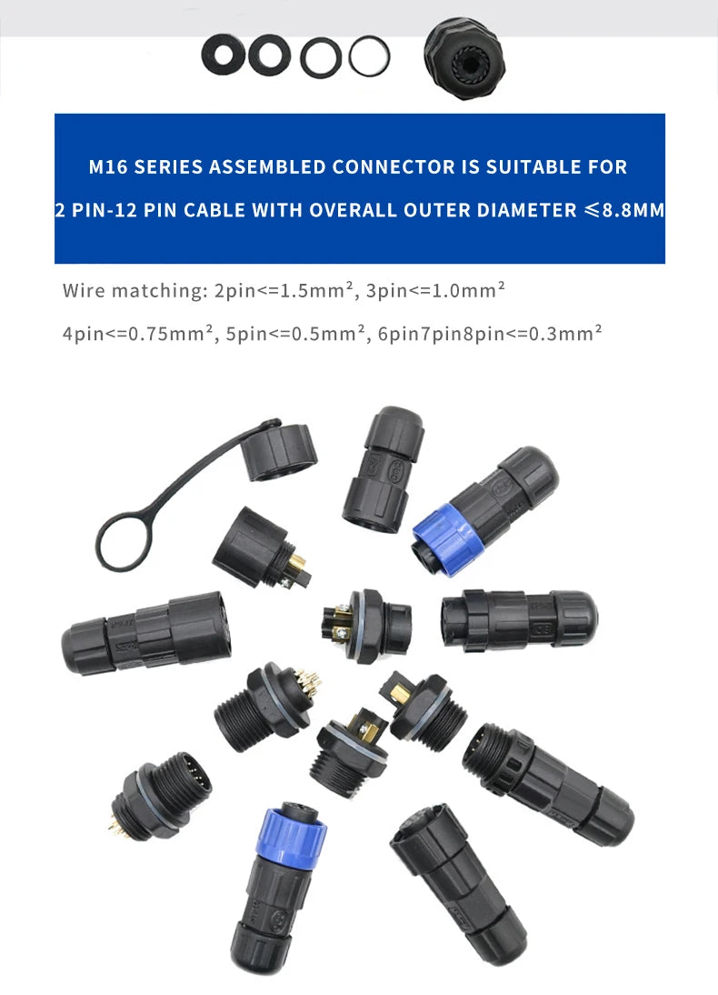 Waterproof M16 2 3 4 5Pin 6 7 8 9 Pin Cable Connector Outdoor IP68 Screw/Welding Male Female Wire Power Aviation Plug Connector