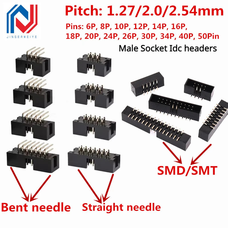 10Pcs Pitch 1.27mm 2.0mm 2.54mm Male Socket Straight IDC Box Headers PCB CONNECTOR DOUBLE ROW DC3 HEADER DIP 6/10/20/26/34/40Pin