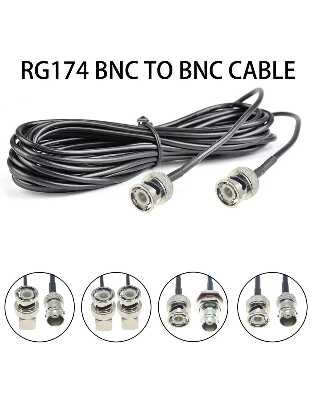RG174 Cable BNC To BNC Male Female Plug Jack Nut Connector Right Angle Extension RF Coaxial Coax Jumper Pigtail 1M 5m 10M 15M