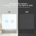 BSEED 1/2/3Gang Touch Switch Double Light Switch Triple Sensor Switch 1Way EU Standard Glass Panel Blue Back Light White Series